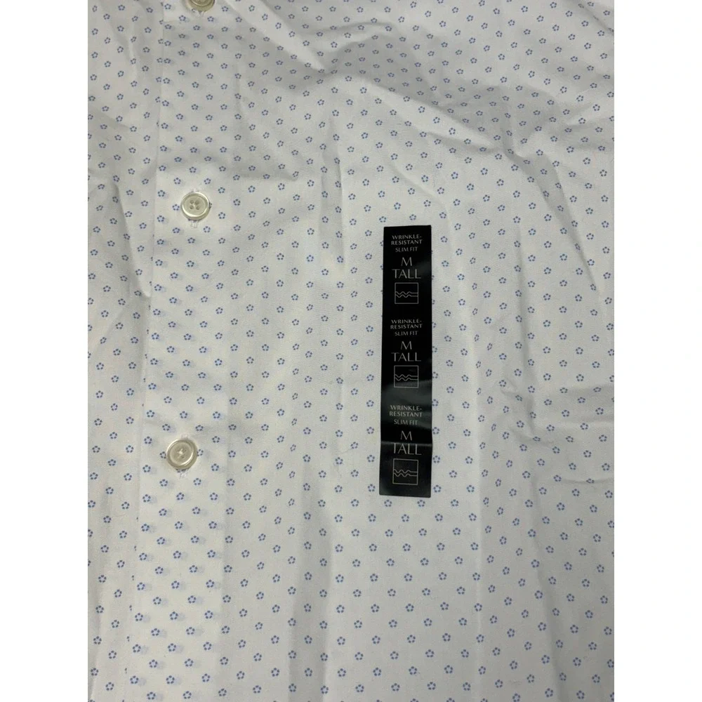 NWT Banana Republic Mens M Tall Wrinkle Resistant Slim Fit Blue White Pattern